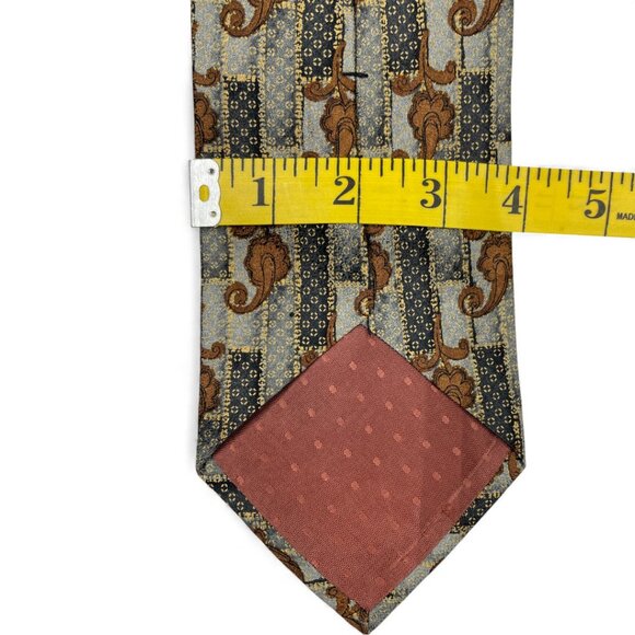 Bill Blass Signature Silk Tie Geometric Baroque Brown Gray - Picture 5 of 6